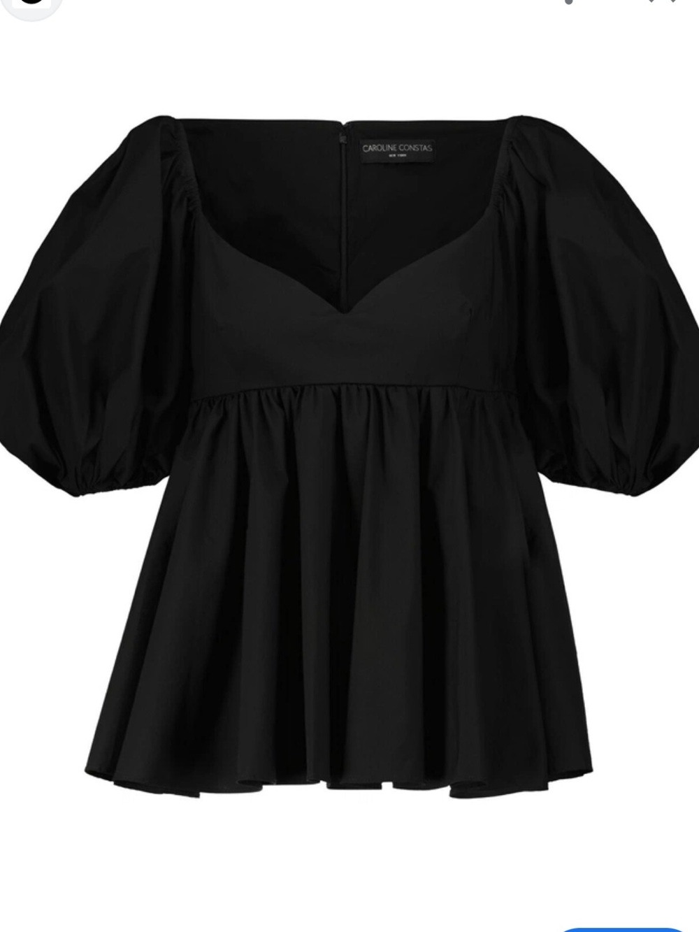 Caroline Constas Leigh Puff Sleeve Babydoll Blouse, Black [Size XS]